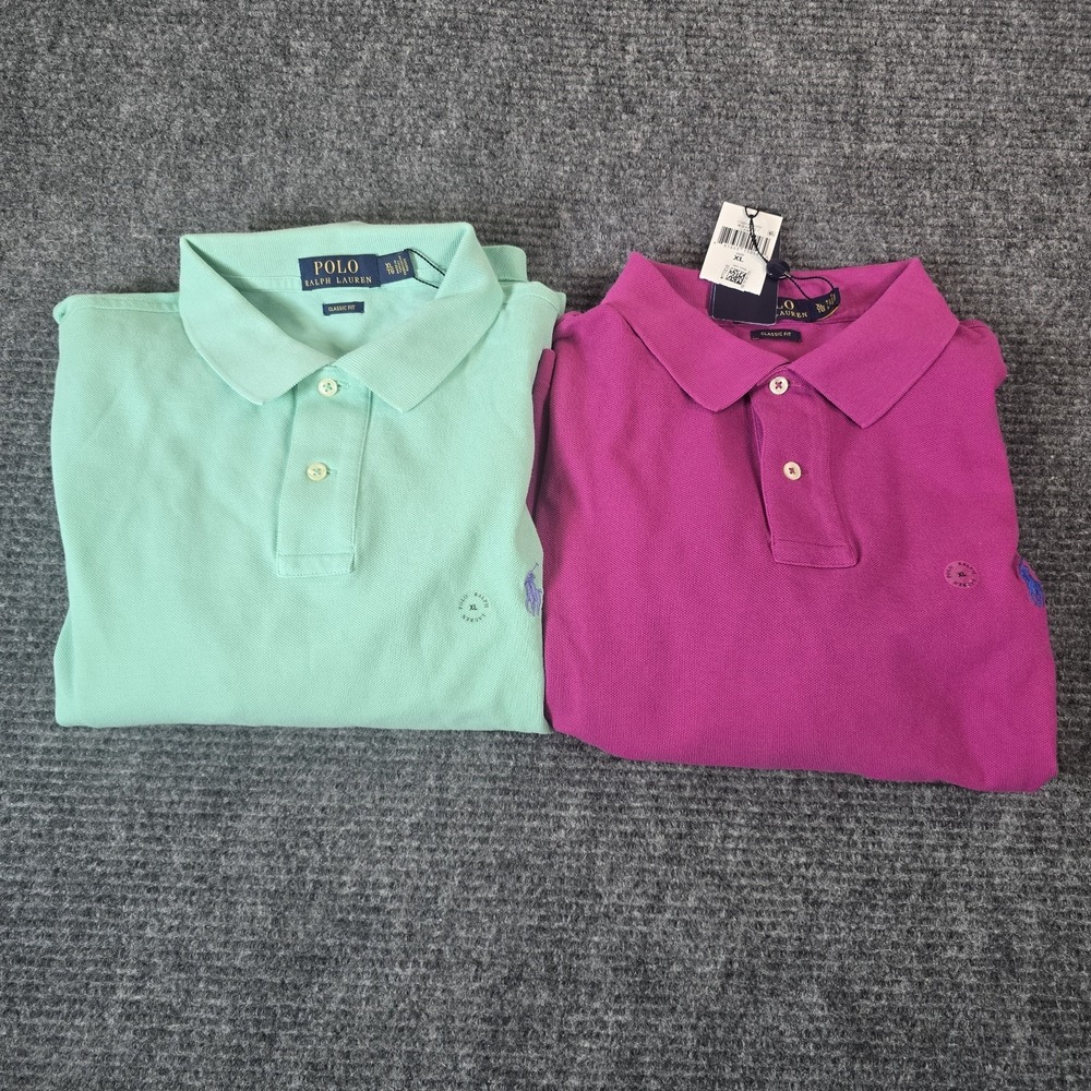 Polo Ralph Lauren Men XL Classic Fit Polo Shirts Lot 2 NWT Pink Green Cotton...